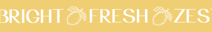 Scrolling banner reading Bright, Fresh, Zesty between line-drawn lemons.